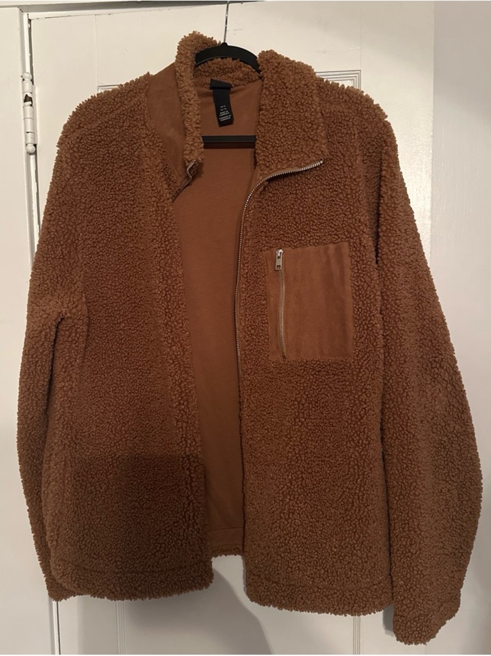 H&M Men's Sherpa Zip-Up Jacket in Brown